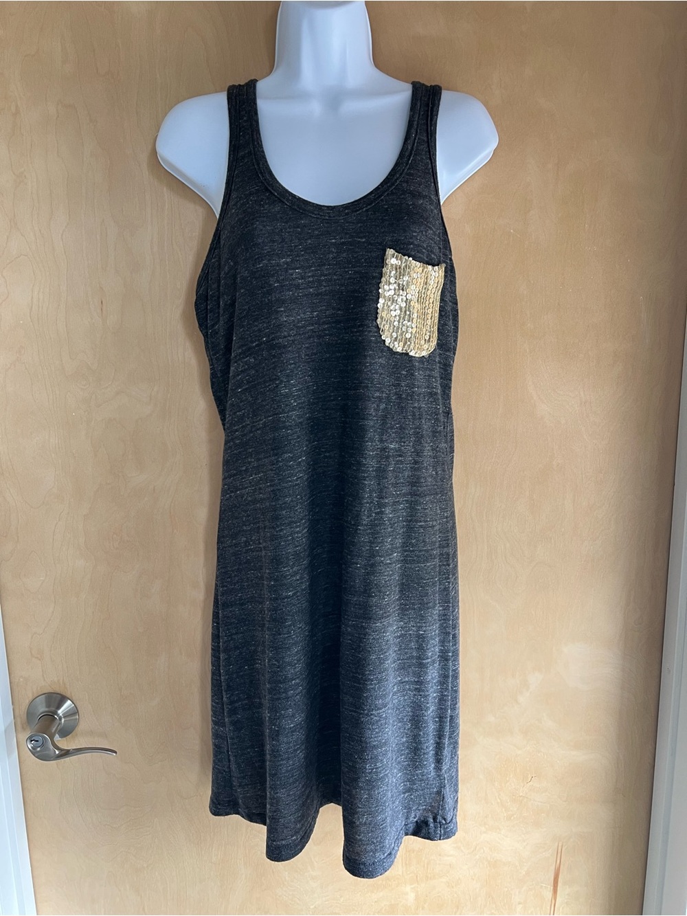 Unique Gray Tank Dress with Gold Sequin Pocket